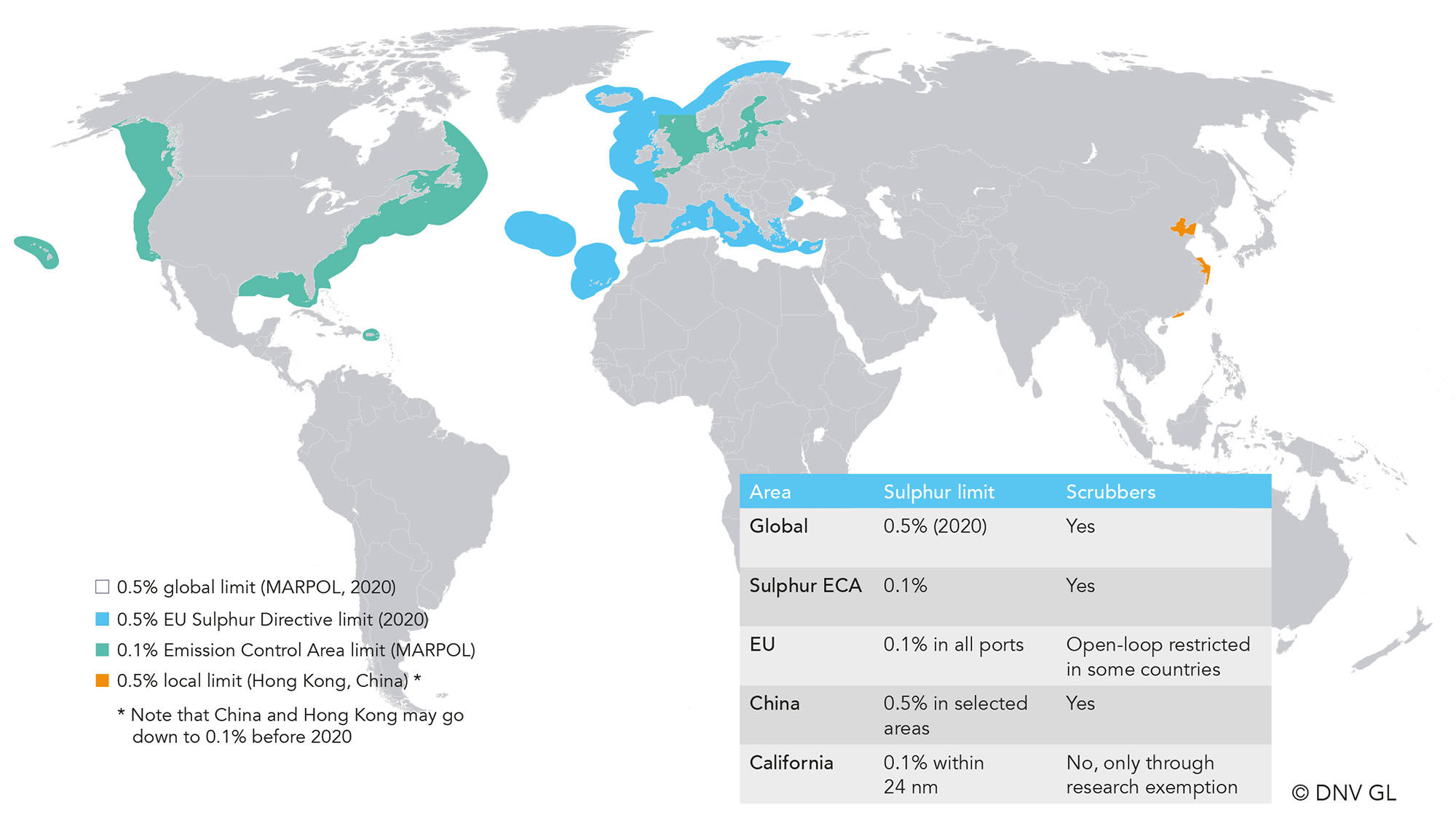 La mappa delle Emission Control Area dove verranno applicati i limiti dello 0,5 per cento